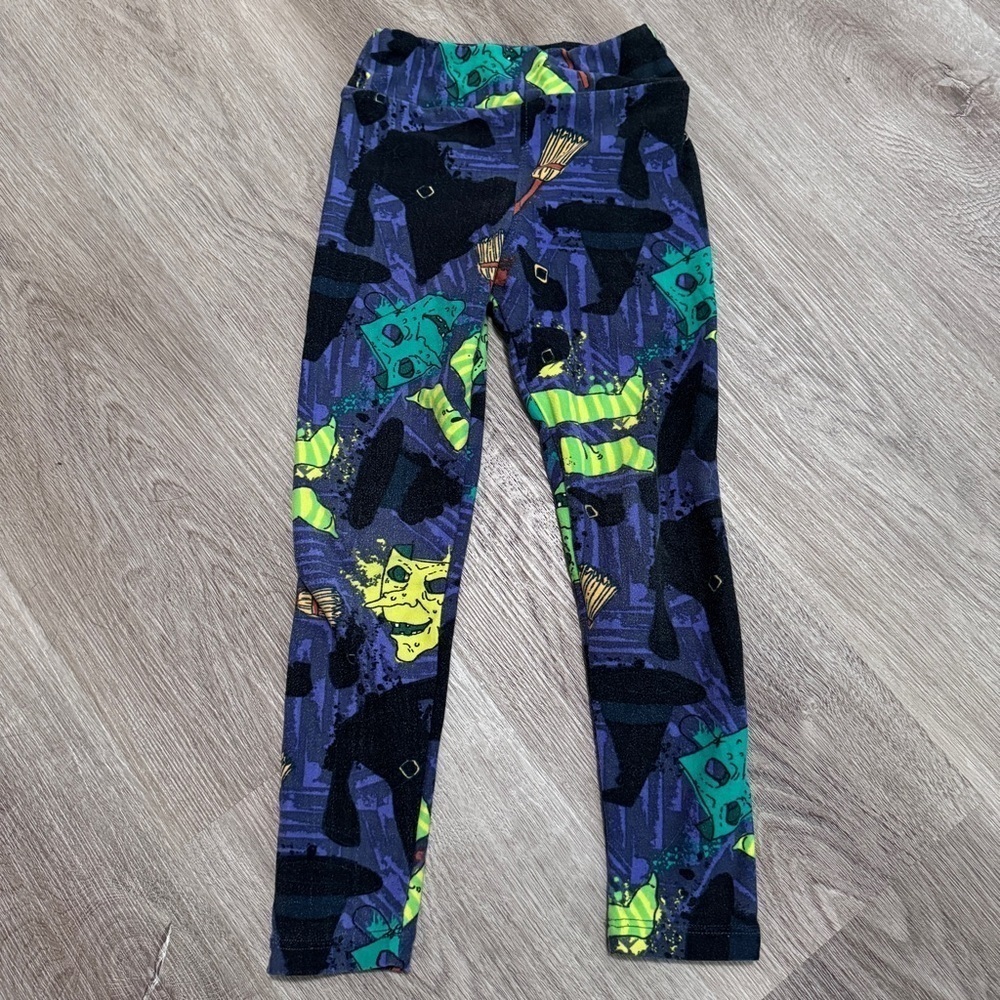LulaRoe Halloween Kids Leggings Witch Goblin Mask Broom S/M
